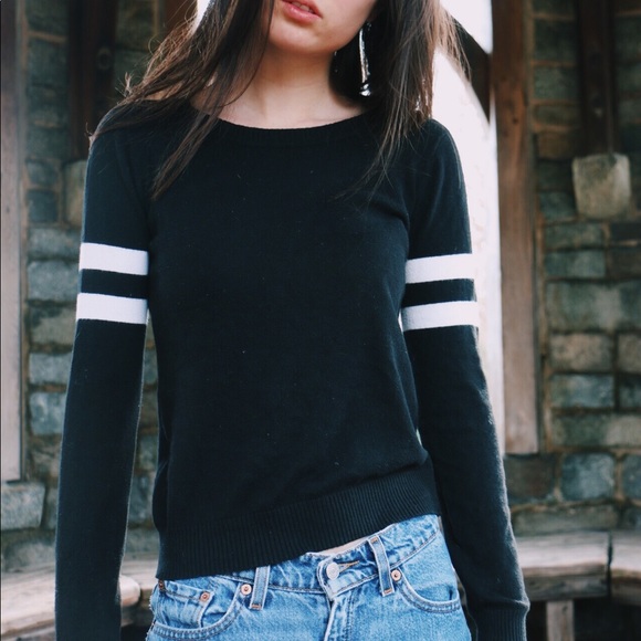 Garage Sweaters - Garage Black Varsity Stripe Crew Neck Sweater